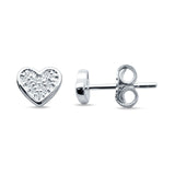 Minimalist Heart Shaped Round Cubic Zirconia Stud Earring 925 Sterling Silver