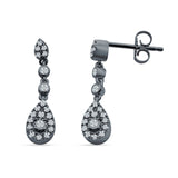 Pear Teardrop Halo Charm Drop Stud Earring Cubic Zirconia 925 Sterling Silver