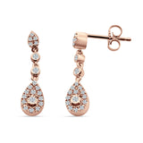 Pear Teardrop Halo Charm Drop Stud Earring Cubic Zirconia 925 Sterling Silver