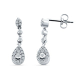 Pear Teardrop Halo Charm Drop Stud Earring Cubic Zirconia 925 Sterling Silver