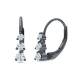 Three Round Graduated Cubic Zirconia Huggie Leverback 925 Sterling Silver