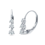 Three Round Graduated Cubic Zirconia Huggie Leverback 925 Sterling Silver