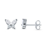Butterfly Stud Earring Marquise Cut & Round Cubic Zirconia 925 Sterling Silver