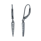Spike Hoop Leverback Earrings Round Cubic Zirconia 925 Sterling Silver
