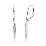 Spike Hoop Leverback Earrings Round Cubic Zirconia 925 Sterling Silver