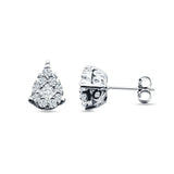 Pear Teardrop Stud Earring Round & Princess Cubic Zirconia 925 Sterling Silver