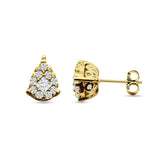 Pear Teardrop Stud Earring Round & Princess Cubic Zirconia 925 Sterling Silver