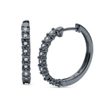 Round Engraved Flower Huggie Hoop Earring Cubic Zirconia 925 Sterling Silver