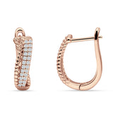 Twisted Rope 15.3mm Cubic Zirconia Huggie Hoop Earring 925 Sterling Silver
