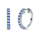 Baguette Cubic Zirconia Half Eternity Huggie Hoop Earring 925 Sterling Silver