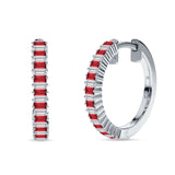 Baguette Cubic Zirconia Half Eternity Huggie Hoop Earring 925 Sterling Silver