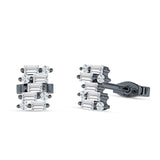 Baguette & Round Cluster Stud Earring Cubic Zirconia 925 Sterling Silver