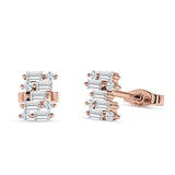 Baguette & Round Cluster Stud Earring Cubic Zirconia 925 Sterling Silver
