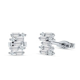 Baguette & Round Cluster Stud Earring Cubic Zirconia 925 Sterling Silver