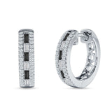 Round & Baguette Cubic Zirconia Huggie Hoop Earring 925 Sterling Silver