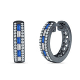 Round & Baguette Cubic Zirconia Huggie Hoop Earring 925 Sterling Silver