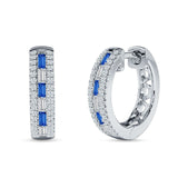 Round & Baguette Cubic Zirconia Huggie Hoop Earring 925 Sterling Silver