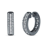 Round & Baguette Cubic Zirconia Huggie Hoop Earring 925 Sterling Silver