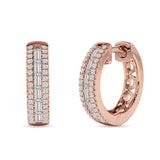 Round & Baguette Cubic Zirconia Huggie Hoop Earring 925 Sterling Silver