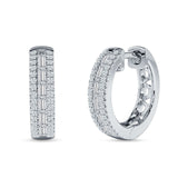 Round & Baguette Cubic Zirconia Huggie Hoop Earring 925 Sterling Silver