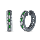 Round & Baguette Cubic Zirconia Huggie Hoop Earring 925 Sterling Silver