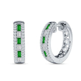 Round & Baguette Cubic Zirconia Huggie Hoop Earring 925 Sterling Silver
