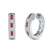 Round & Baguette Cubic Zirconia Huggie Hoop Earring 925 Sterling Silver