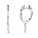 Marquise Charm Huggie Hoop Earring Cubic Zirconia 925 Sterling Silver