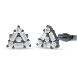 Triangular Shaped Baguette & Round Cubic Zirconia Stud Earring 925 Sterling Silver