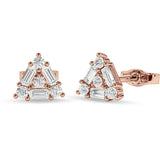 Triangular Shaped Baguette & Round Cubic Zirconia Stud Earring 925 Sterling Silver