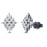Baguette & Round Cubic Zirconia Cluster Stud Earring 925 Sterling Silver