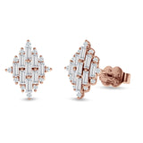 Baguette & Round Cubic Zirconia Cluster Stud Earring 925 Sterling Silver