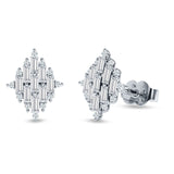 Baguette & Round Cubic Zirconia Cluster Stud Earring 925 Sterling Silver