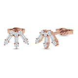 Floral Stud Earrings Baguette & Round Cubic Zirconia 925 Sterling Silver