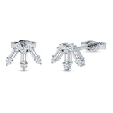 Floral Stud Earrings Baguette & Round Cubic Zirconia 925 Sterling Silver
