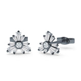 Starburst Trio Baguette & Round Cubic Zirconia Stud Earring 925 Sterling Silver