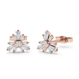 Starburst Trio Baguette & Round Cubic Zirconia Stud Earring 925 Sterling Silver