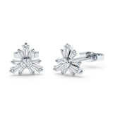 Starburst Trio Baguette & Round Cubic Zirconia Stud Earring 925 Sterling Silver