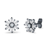 Starburst Stud Earring Flower Baguette & Round Cubic Zirconia 925 Sterling Silver