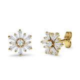 Starburst Stud Earring Flower Baguette & Round Cubic Zirconia 925 Sterling Silver