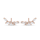 Marquise Cubic Zirconia Leaf Style Crawler Stud Earring 925 Sterling Silver
