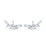 Marquise Cubic Zirconia Leaf Style Crawler Stud Earring 925 Sterling Silver
