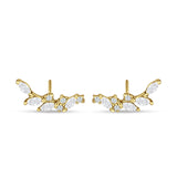 Marquise Cubic Zirconia Leaf Style Crawler Stud Earring 925 Sterling Silver