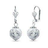 Round Diamond Cut Dangling Ball Leverback Earrings 925 Sterling Silver