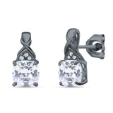 Cushion Cubic Zirconia Twisted Stud Earring 925 Sterling Silver