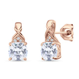 Cushion Cubic Zirconia Twisted Stud Earring 925 Sterling Silver