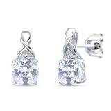 Cushion Cubic Zirconia Twisted Stud Earring 925 Sterling Silver