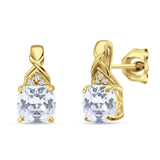 Cushion Cubic Zirconia Twisted Stud Earring 925 Sterling Silver