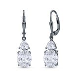 Oval Drop Dangle Triangular Cubic Zirconia Leverback Earring 925 Sterling Silver