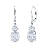 Oval Drop Dangle Triangular Cubic Zirconia Leverback Earring 925 Sterling Silver